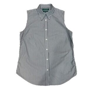 Lauren Ralph Lauren Sleeveless Striped Button Front Blouse Women's Small